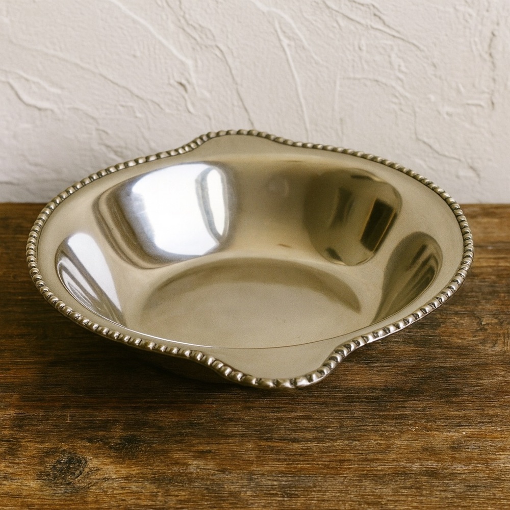 Vintage Mexican Pewter Bowl Beaded Edge Santa Fe Style Serving Dish 14” XL